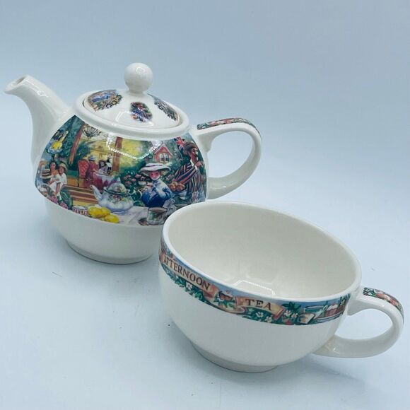 James Sadler Afternoon Tea for One Stacking Teapot & Cup World of Tea England - Picture 8 of 12